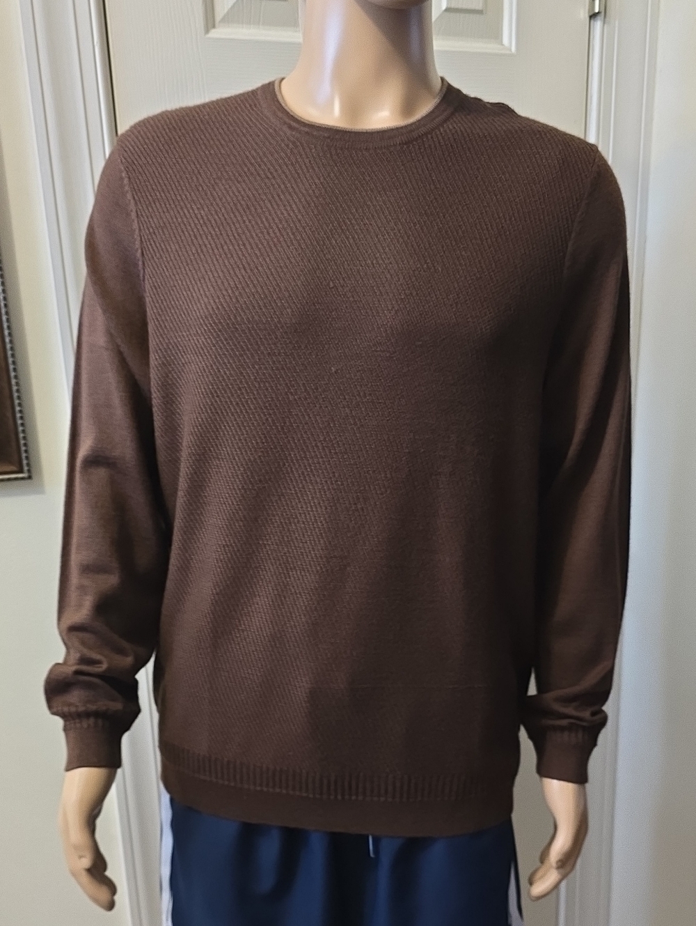 APT.9 BRAND MEN'S BROWN "ULTRASOFT" MERINO BLEND PULLOVER CREWNECK SWEATER LARGE